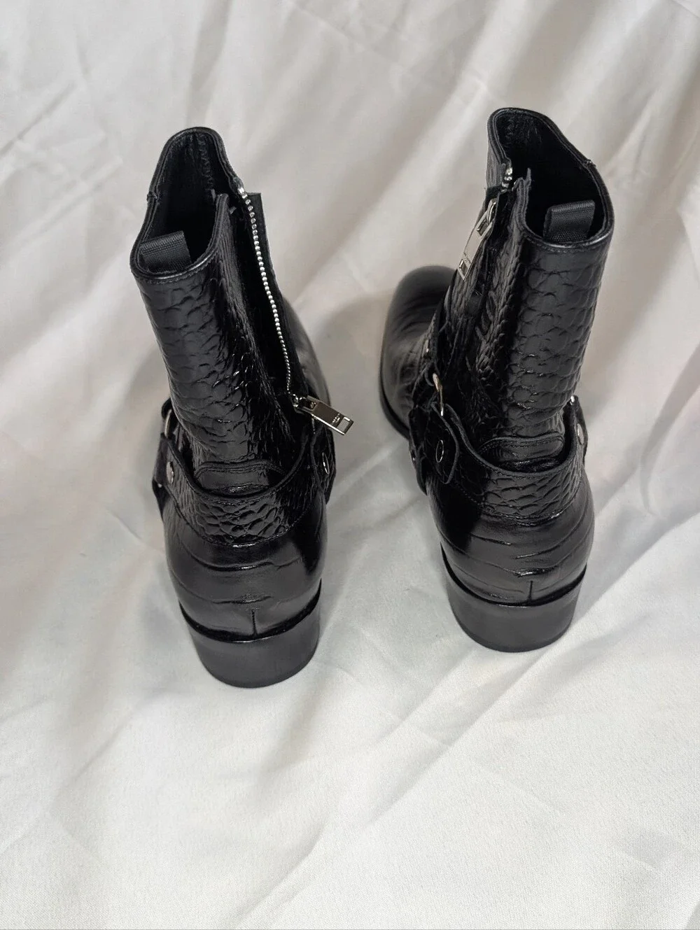 Saint Laurent Black Croc-Embossed Harness Western Boot - Picture 10 of 13